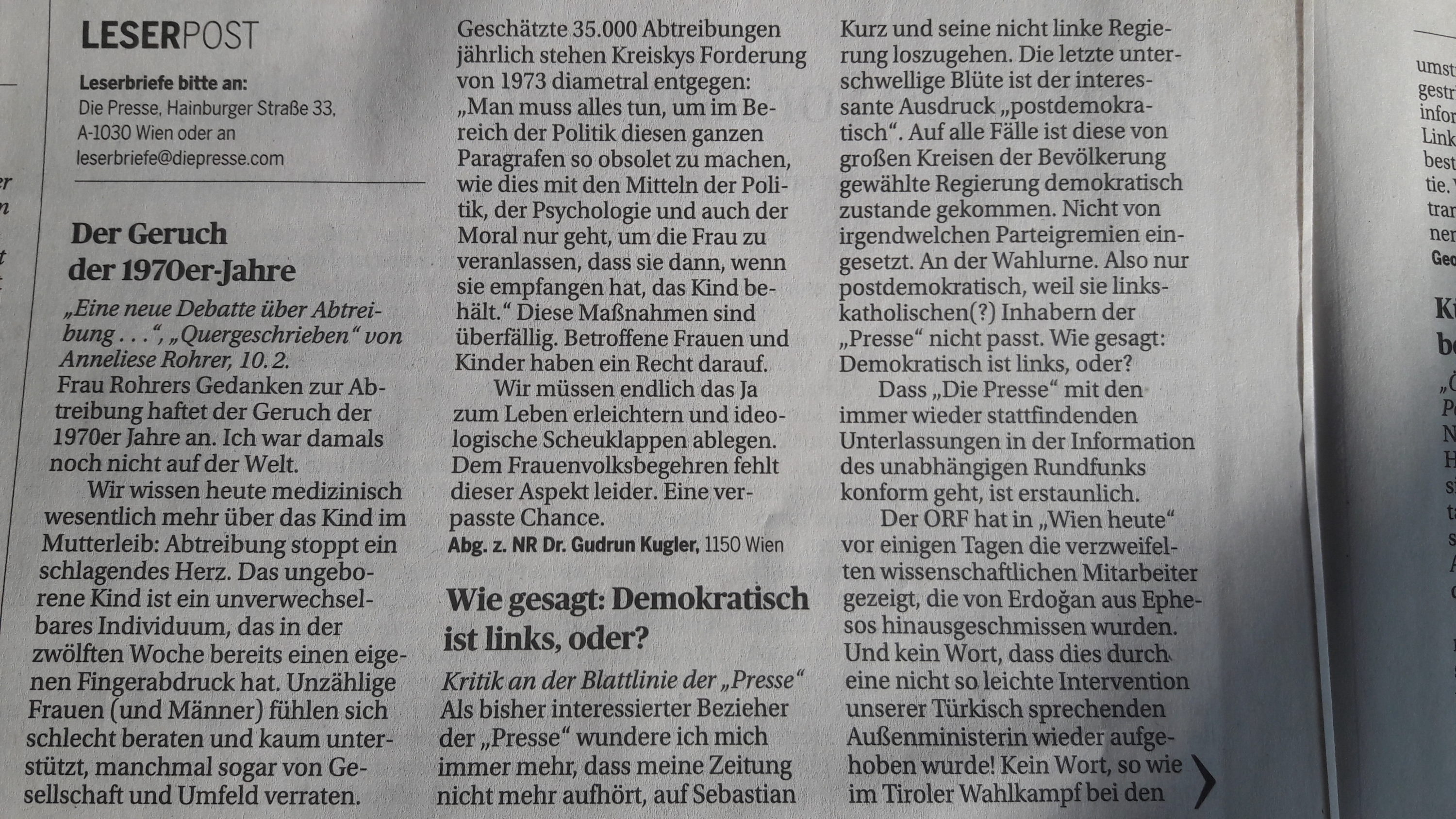 Leserbrief Gudrun Kugler