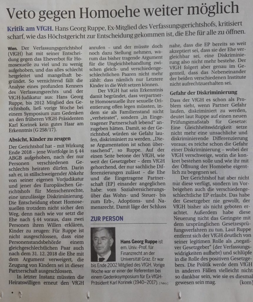 Hans Georg Ruppe - Veto gegen Homoehe